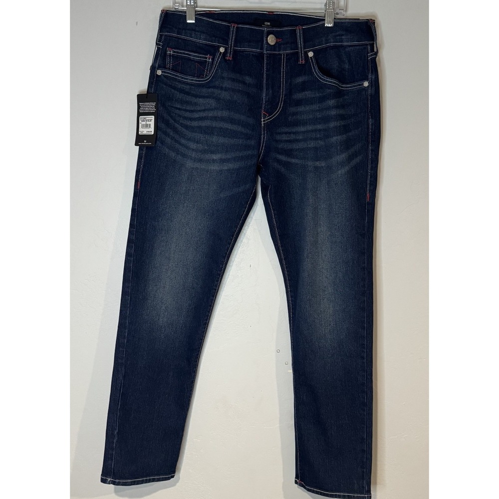 True Religion Geno Sn Slim Jeans Dark Fir Balsam Men 32x32 Relaxed Stretch Denim